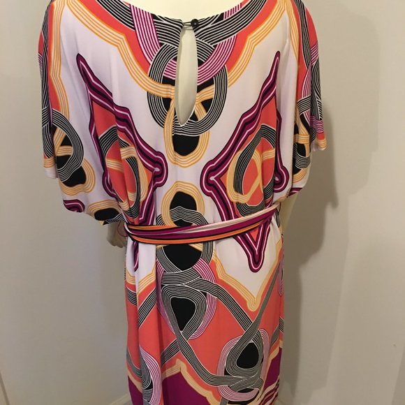 SANDRA DARREN Coral Multi Scarf Print Cold Shoulder Knee Length Dress 16 - Picture 5 of 6